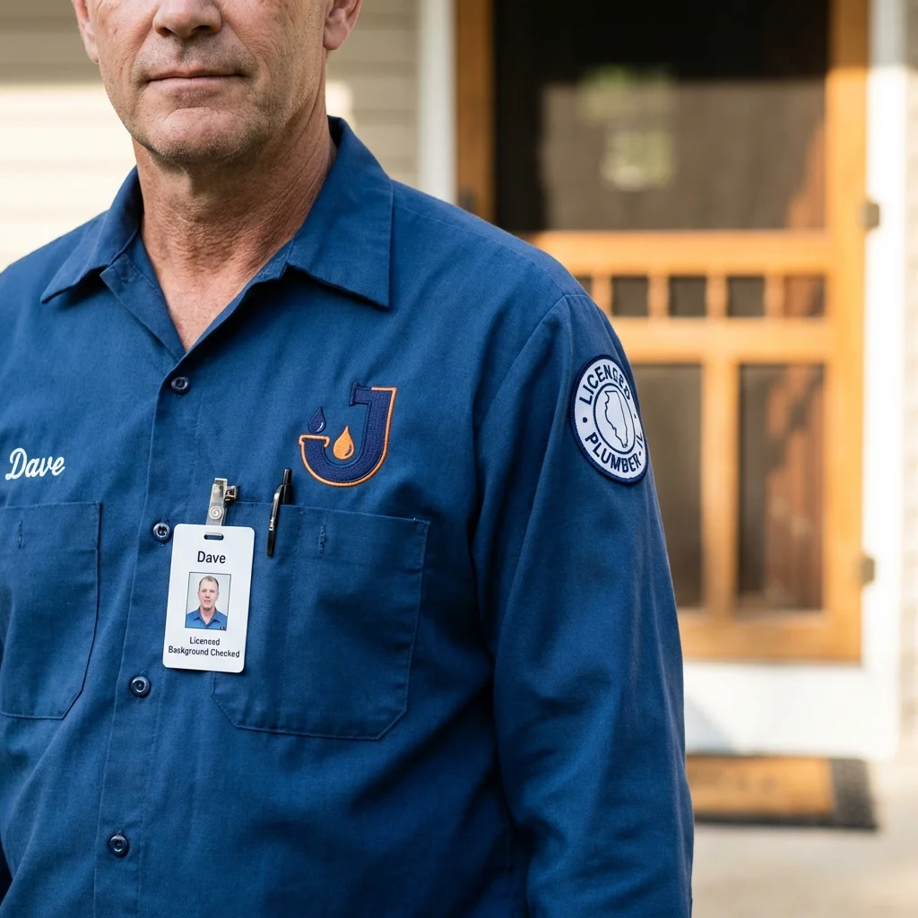 Licensed plumber showing ID badge in Hawthorne, NJ
