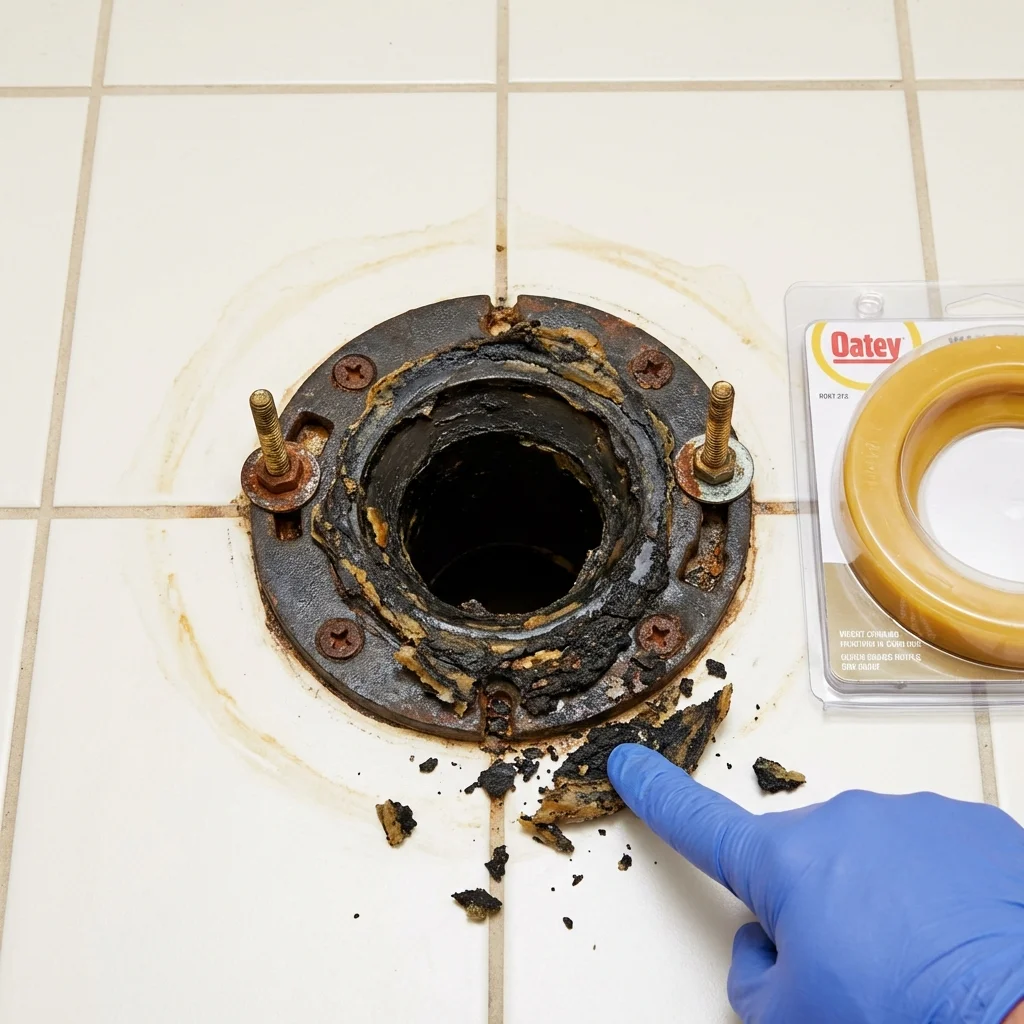 Failed wax ring showing water seepage at the base of a toilet in a Hawthorne, NJ home